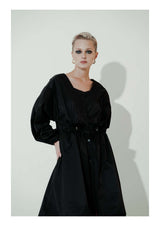 ギャザードドローストリングナイロンドレス / Gathered Drawstring Nylon Dress (4464557391990)