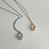 ハートパールコンビネーションピュアシンプルネックレス / hu Heart pearl combination pure simple necklace (2 color)