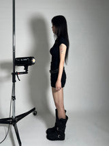 Padded fur belt long-boots (Black)