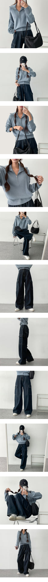 Half High-Neck Half Zip-Up Knitwear