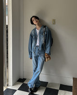 カラーレスデニムジャケット/Collarless denim jacket