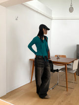 Chiba Vintage Cat Washing Long Wide Denim Pants