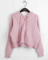Laini button crop long sleeve hoodie knit cardigan