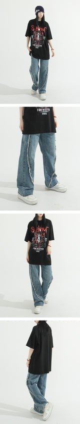 Tassel Wave Rope Denim Pants