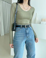 UネックリブドTシャツ / U Neck Ribbed T-shirt (4color)