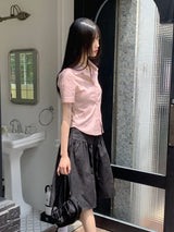 ラインロール半そでシャツ/ Epik line rolled semi-cropped short-sleeved shirt