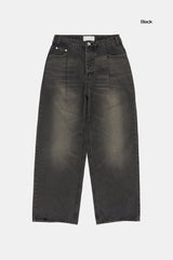 Folded pintuck wide denim pants