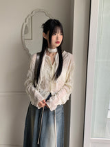 Glo wedding guest look lace pleated string long sleeve blouse