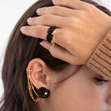 ニットウィズチェーンレイヤードリング/Black knit with chain layered ring