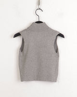 イアンヒッププリントクロップニットハーフジップアップベスト / Ian Hip Printing Crop Knit Half Zip-up Sleeveless Shirt