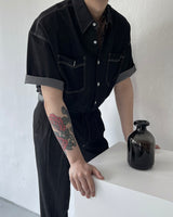ECTフェイクデニムワイドパンツ / ECT Fake Denim Wide Pants (Set - Up / 1 color)