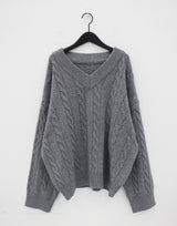 ウールビッグツイストV-ネックニット / Wool big twist V-neck knit (6color)