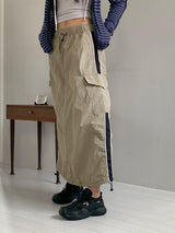 Rahel String Color Nylon Banding Pocket Cargo Long Skirt