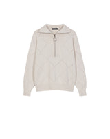 HALF ZIP UP PUNCHING RHOMBUS SWEATER IVORY (6691448455286)