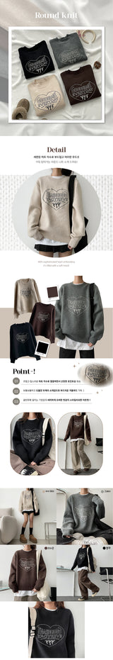 Good Heart Day Embroidered Round Knitwear
