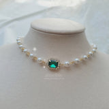 エメラルドスクエアパールチョーカーネックレス / Emerald Square Pearl Choker Necklace