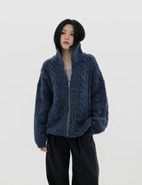 ケーブルハイネックジップアップカーディガン / Cable high neck zip-up cardigan (6color)