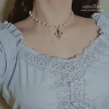 Fleur De Lis Pearl Choker Necklace  - Gold