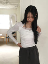 ヴィシー・バレエコア シフォンシャーリングボレロ長袖Tシャツ