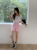Crop Banding Short Sleeve Blouse (2color)