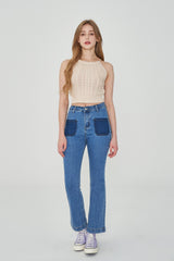 セミブーツカットフィットベルトセットデニムパンツ / LEE EUN-JI WORN SEMI BOOTSCUT FIT BELT SET DENIM PANTS [6880]