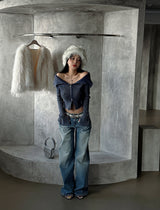Pintuck Coloring Low Rise Wide Jeans