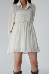 ダスティーシースルーラッフルシャツ / Dusty See-through Ruffle Shirt (3color)