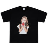 ベイビーフェイスアップルガール半袖Tシャツ ブラック