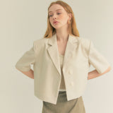 クロップアンバルハーフスリーブジャケット / Crop Unbal Half Sleeve Jacket (Ivory)