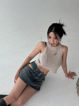 Cutting Lowrise Denim Miniskirt