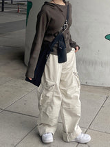 バイオウォッシングコットンワイドクリームカーゴパンツ / Bio-washing Cotton Wide Cream Cargo Pants