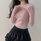 Kanu Ribbon V-Neck Semi-Crop Long-Sleeved Slim Knitwear (4 colors)