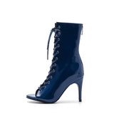 Patent Lace-Up open Toe Heel(Blue)