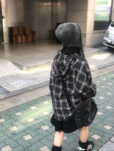 デイリーヴィンテージフード付きチェックシャツ