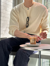 LMNラウンドネックケーブルカーディガン / LMN Round-Neck Cable Cardigan (9 colors)