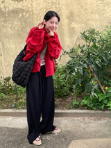 Pompom quilting shoulder bag 