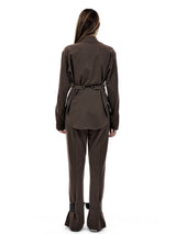 UNBALANCED BUTTON STRAP SHIRT (BROWN) (6654717001846)
