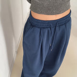 Twee pintuck two-way banding long wide jogger pants