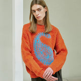 BULKY BRUSH PAISLEY SWEATER ORANGE