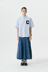 Cパッチユニセックス半袖オクスフォードシャツ / C Patch Short-Sleeved Unisex Sky blue Oxford Shirt