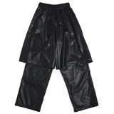 バンディングハーフカットロングパンツ_フェイクレザーbk
