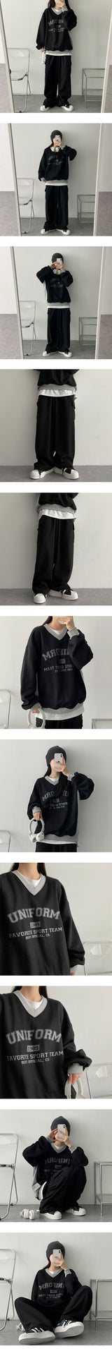 デウェイトスリットカラーリングユニフォームスウェットシャツ / Deweit Slit Coloring Uniform Sweatshirt