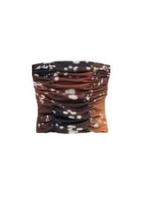 プリントシャーリングチューブトップ / PRINTED SHIRRING TUBE TOP (BROWN)