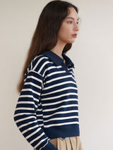 COLLAR STRIPE SWEATSHIRTS NAVY