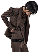 LEATHER STRAP TAILORED PANTS (BROWN) (6654710022262)