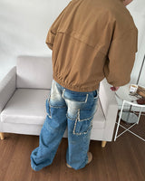 Sand Washed cargo cut denim pants