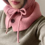 Tenu two-button hoodie knit ribbon strap balaclava
