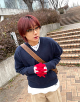 V-neck basic knit / knit , overfit knit