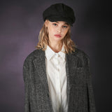 Bold metal tip wool herringbone newsboy cap charcoal