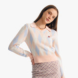 スモールチェリーアーガイルカラーニット／SMALL CHERRY ARGYLE COLLAR KNIT [SALMON]